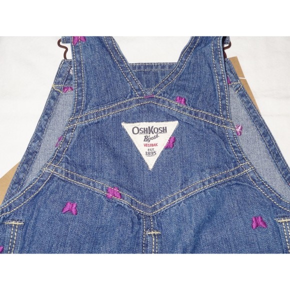 Girl OshKosh B'Gosh Overall Denim Purple Embroidered Butterfly Bib 6 Months NWT - Picture 8 of 8